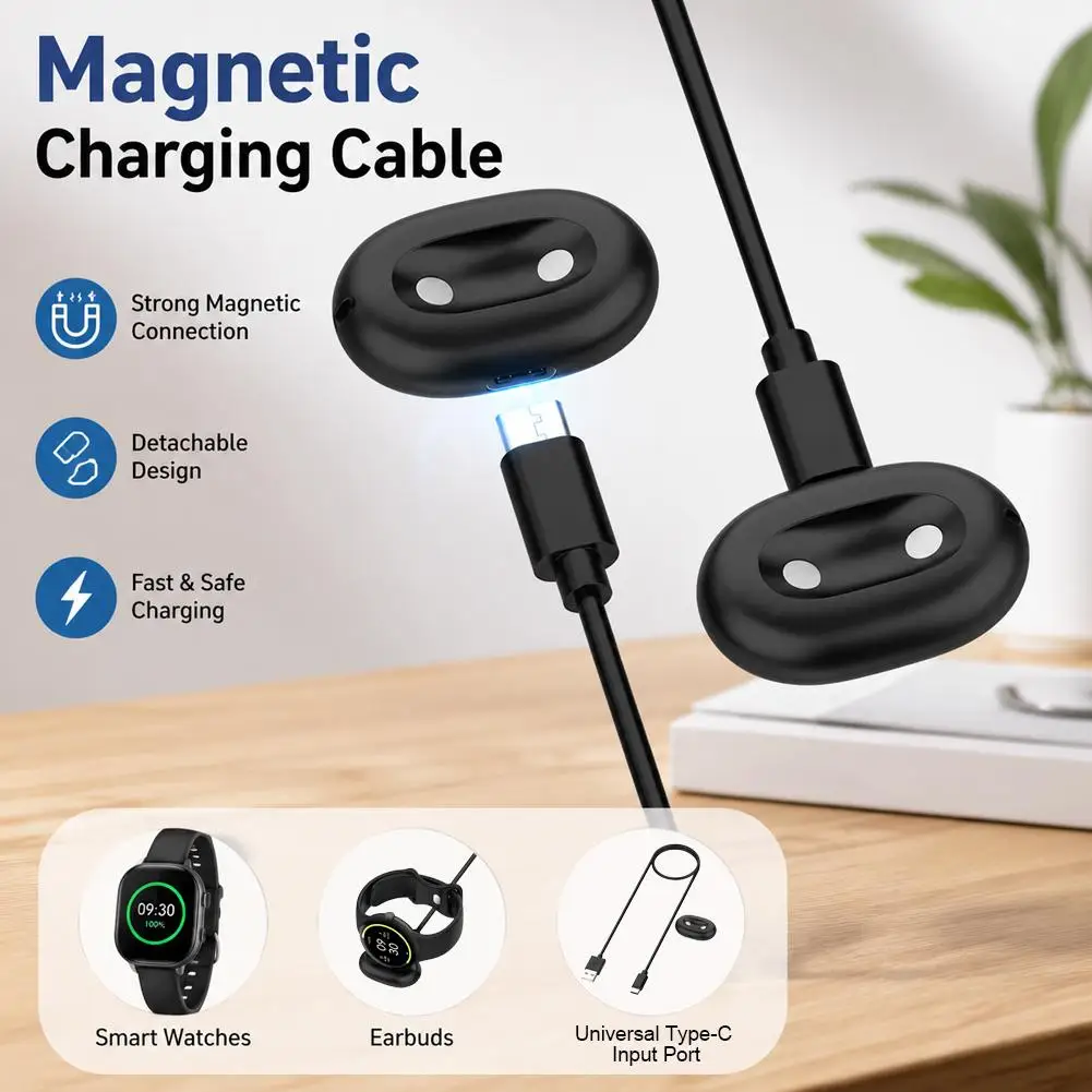 For Google Pixel Watch 4 Detachable Magnetic Charging Dock Cable Magnetic Charging Wire Type-C Watch Charger