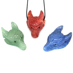 Wolf Head Pendant Natural Stone Healing Reiki Crystal Mineral Gemstone Animal Crafts Necklace Charm Jewelry Home Decoration Gift