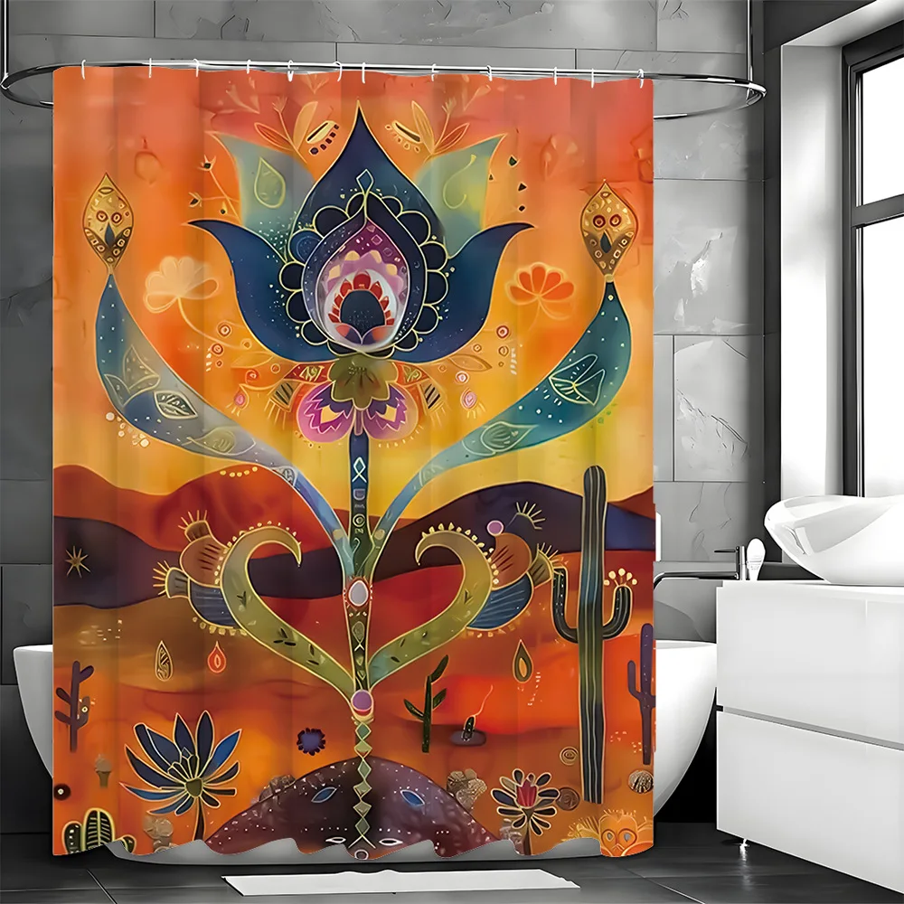 

Mexican cacti and flowers Shower Curtain Washable Dirt-Resistant Shower Head waterproof Polyester Bath Curtain For Home Decor