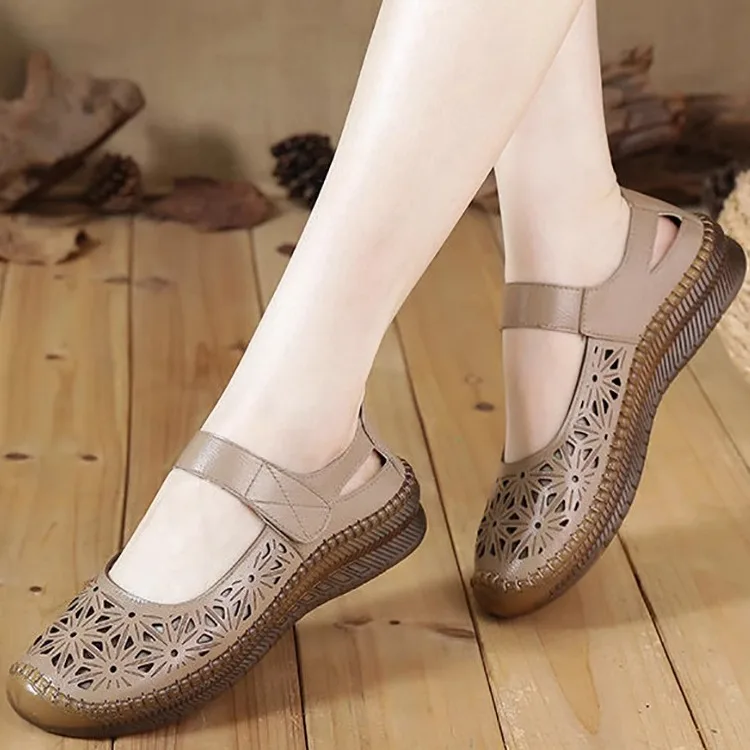 

Кожаные сандалии Mom oes для среднего возраста и ли, женские летние мягкие ботинки с противоскользящим покрытием из коровьей сухожильной кожи Bot oes