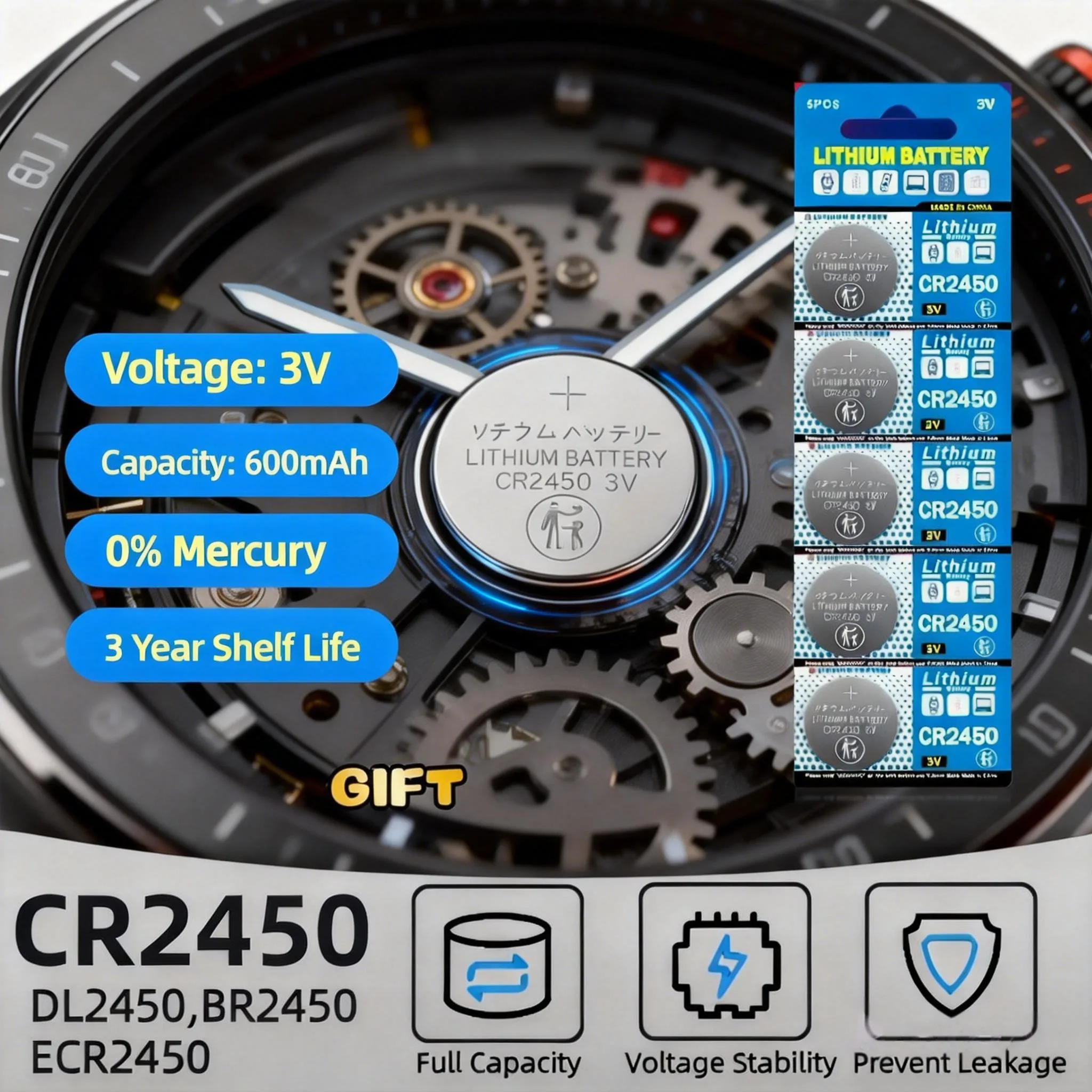 

2-10PCS CR2450 3V 600mAh Lithium Coin Cell Batteries KCR2450 LM2450 DL2450 ECR2450 BR2450 Button Battery for Watch Electronics