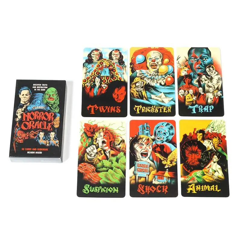 Classic Horror Tarot Cards Psychological Oracle Deck Portable Classic Horror Oracle Full English Version 50-Card Cards Game For