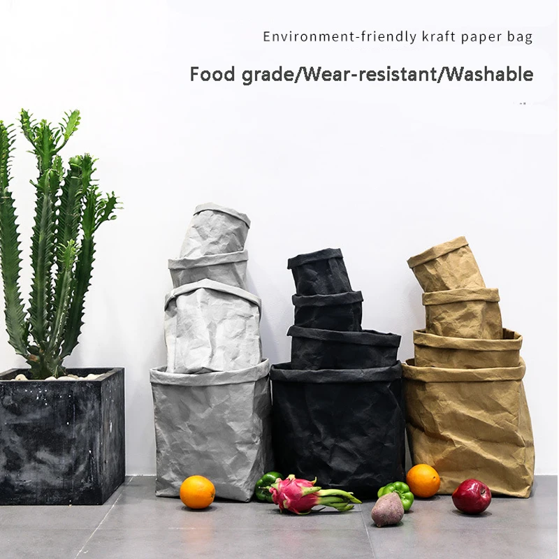 Waterproof Kraft Paper Bag Multifunction Washable Storage Container Fruit Vegetable Flower Growing Bag Home Decor Photo Prop Bag