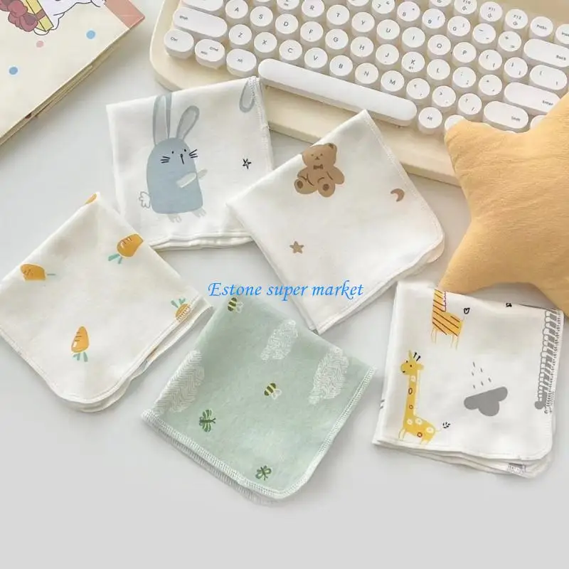 

090B 5 Pack Multipurpose Breathable Cloth Towels Newborn Bibs Cotton Wipes Absorbent Baby Washcloths Soft Durable Washcloth