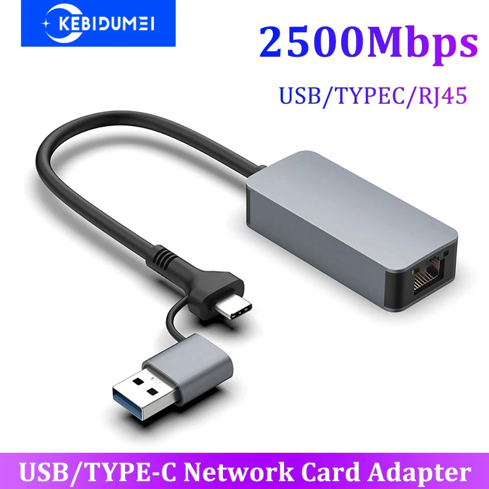 

Адаптер сетевой карты 2500 Мбит/с USB/Type-C к RJ45 Адаптер 2,5G USB 3.0 Проводной преобразователь сетевой карты HUB для ноутбука Win 7/8/10