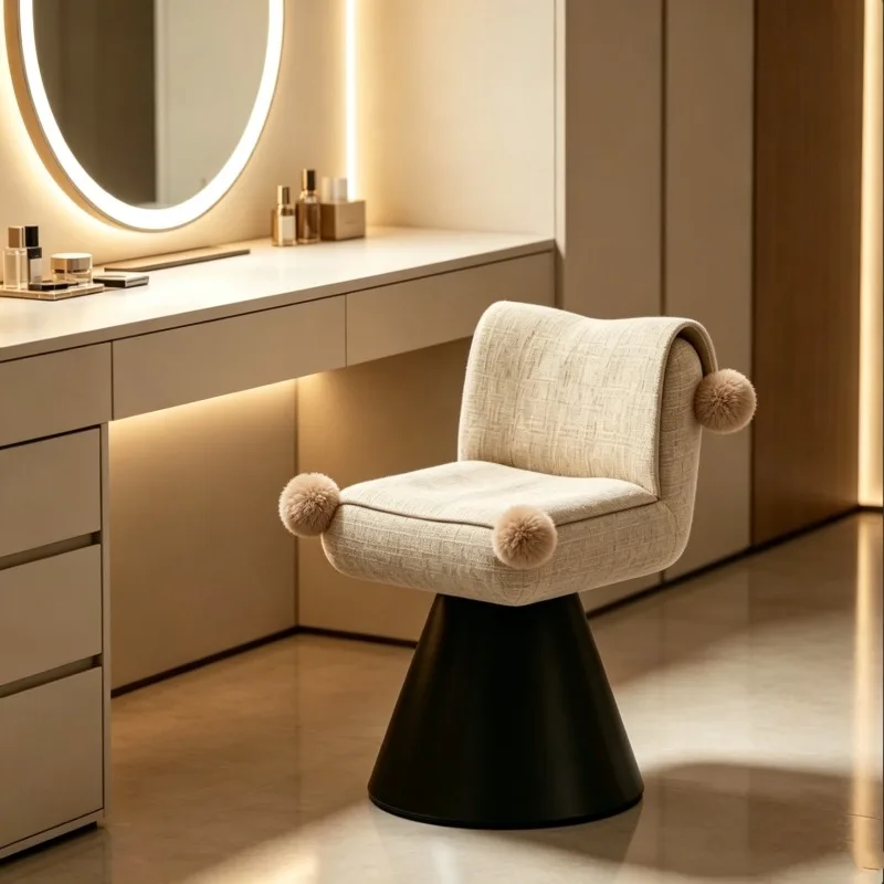 Modern Rotatable Vanity Chair with Backrest Stylish Cosmetic Bench Stool Elegant Makeup Seat Comfortable Bedroom Furniture view 2
