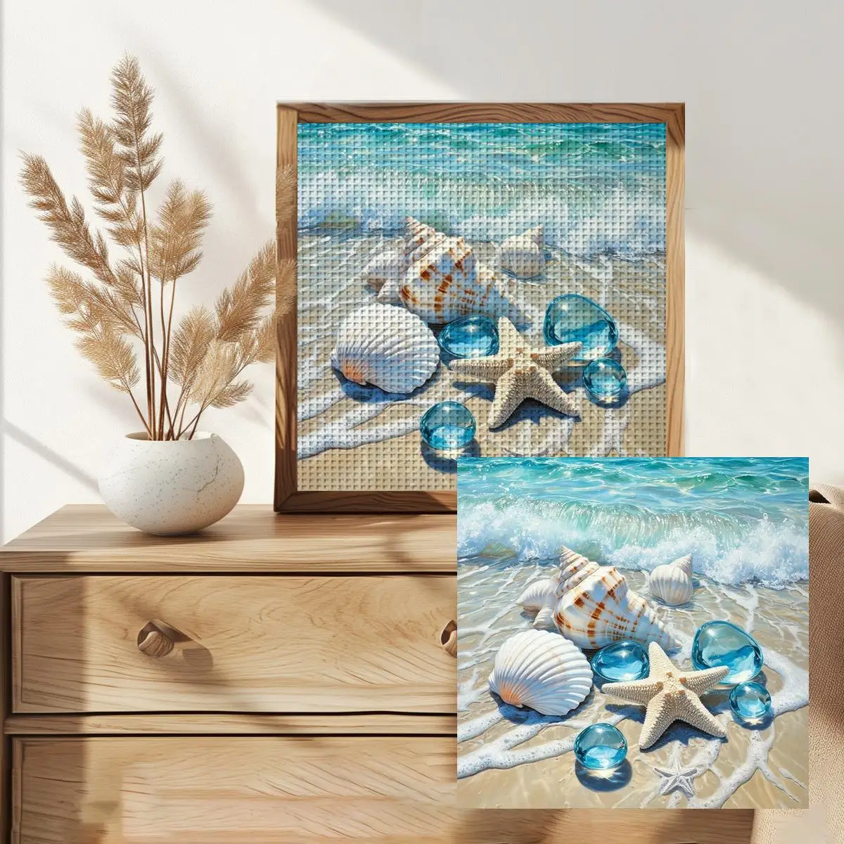 1 Stück 30x30 cm/11,8 Zoll Meereslandschaft Gestempeltes Kreuzstich-Set DIY-Kit 11/14/16CT DIY-Stickset DIY-Kreuzstich-Set – Detail 2