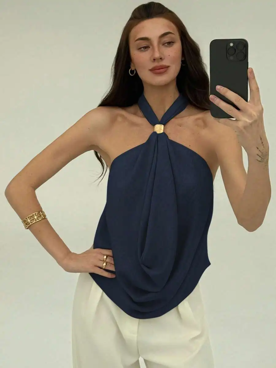 

Women Halter Backless Sleeveless Loose Casual Top Summer