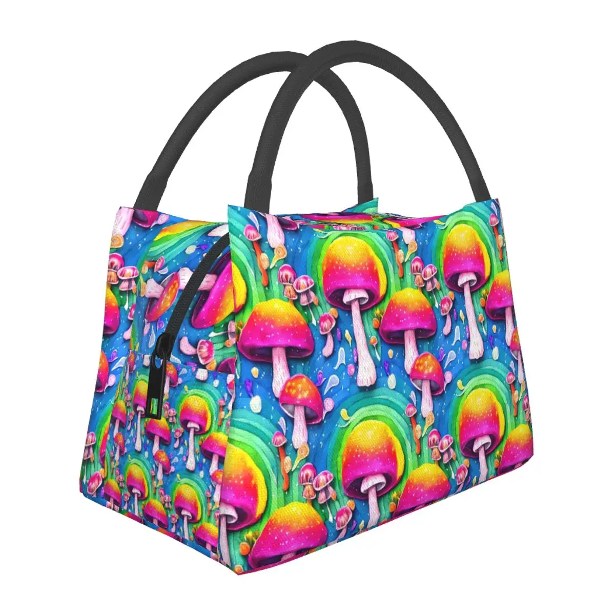 Saco de almoço de cogumelos bonitos impressão colorida engraçado lancheira para criança escola portátil isolado saco térmico design sacos de almoço térmico