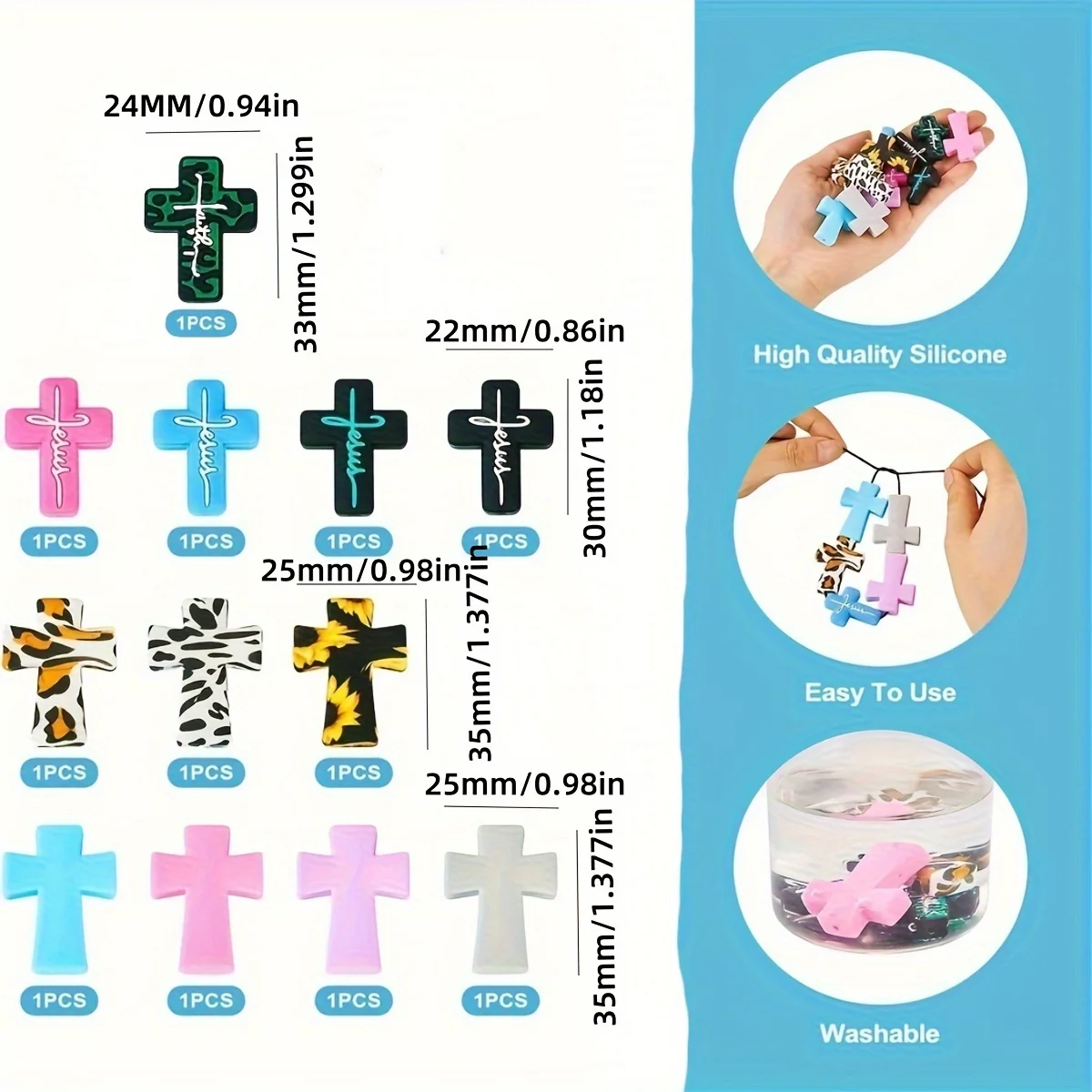 12 قطعة الصليب سيليكون البؤري الخرز لصنع المجوهرات DIY بها بنفسك الإبداعية أقلام شخصيات الديكورات حقيبة مفاتيح سلسلة سوار قلادة اليدوية #2