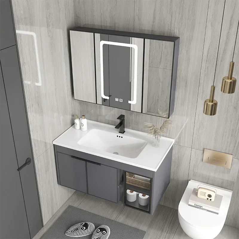 Modern Bathroom Cabinets With Smart Mirror Slate Ceramic Washbasin Bathroom Vanity Sink Cabinet Bathroom Furniture