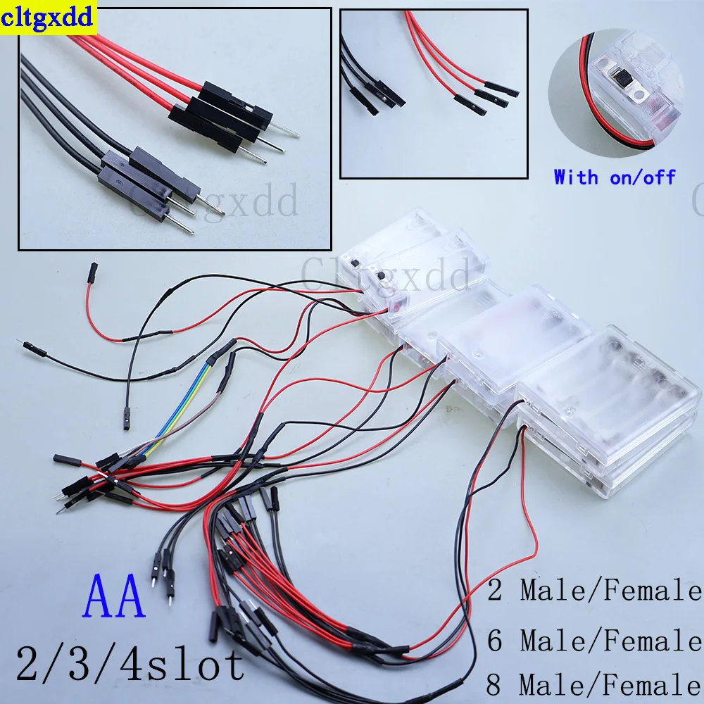 

Cltgxdd 1 piece AA 2/3/4 slot battery storage cover box shell with DuPont wire male and female cable lead battery holder