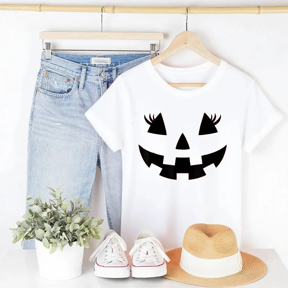 Jack O Lantern Face Ciglia di zucca Costume di Halloween T-shirt divertente Personalità confortevole Top Donna Divertente Top Street Fashion