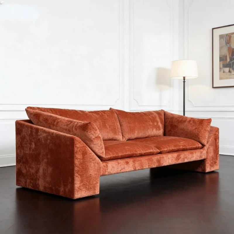 Modern three-seat sofa solid wood frame fabric upholstered living room furniture