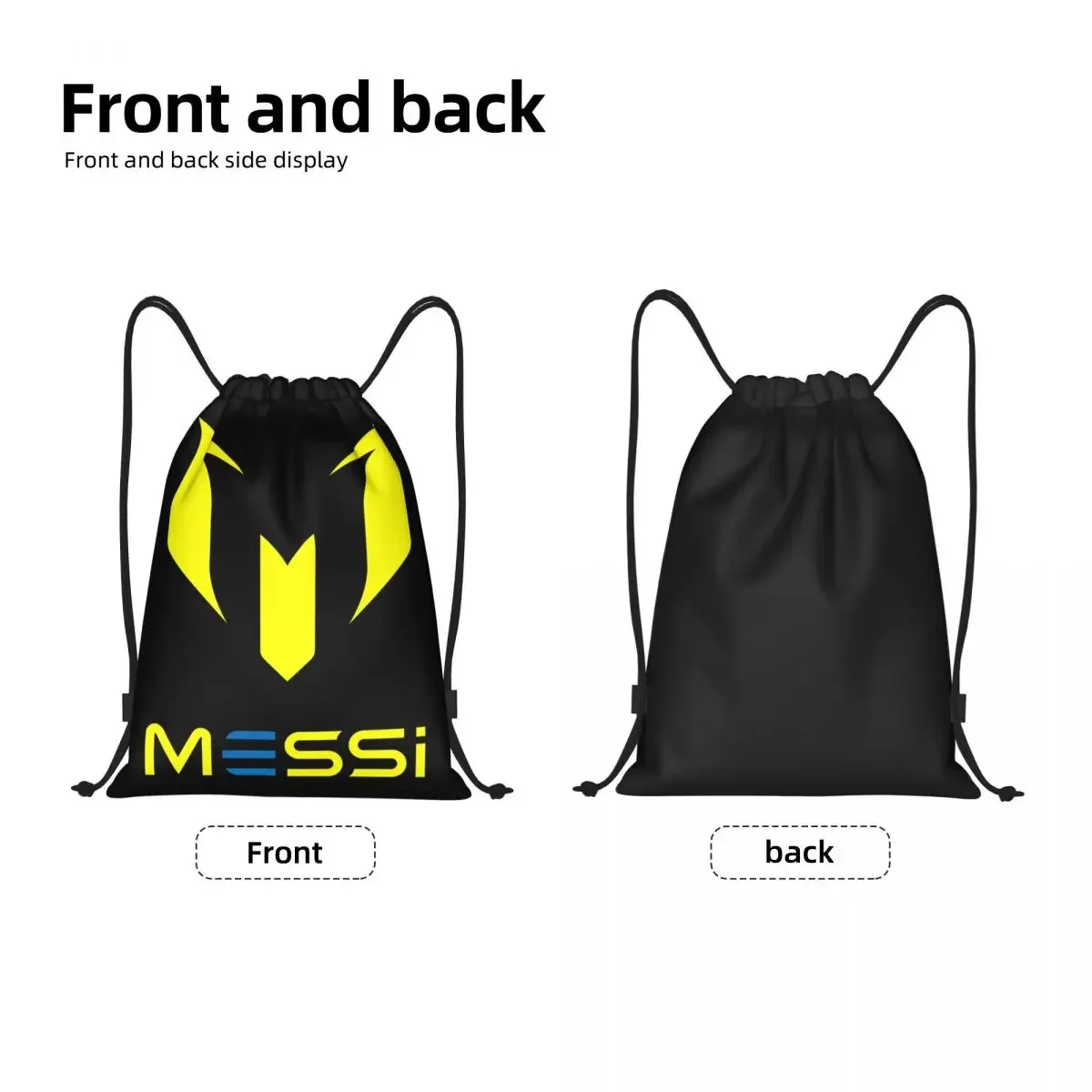 Custom Yellow Messis 10 Football Soccer Drawstring Bags Men Women Lightweight Sports Gym Storage Backpack