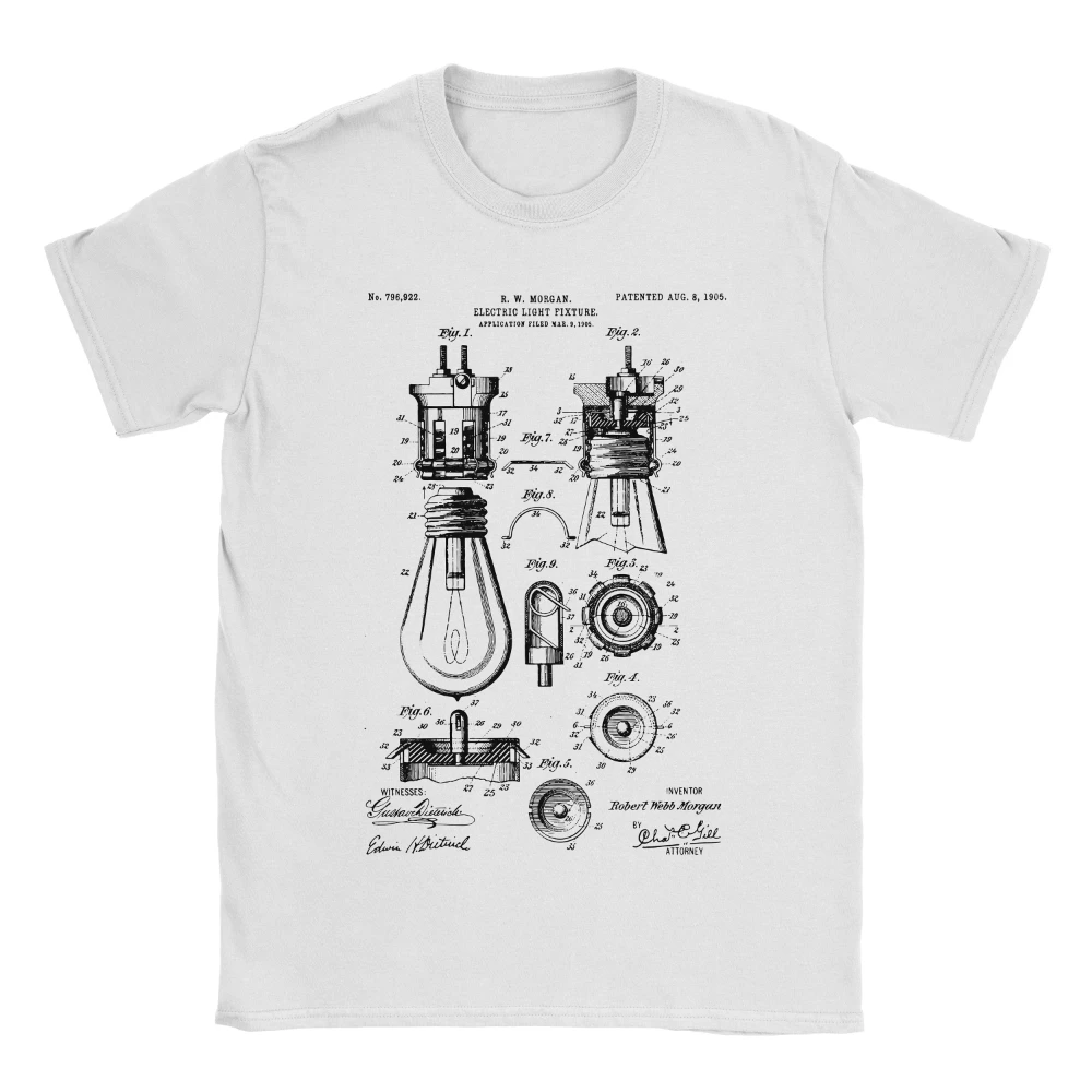 Lâmpada elétrica patente camiseta 100% algodão presente manga curta roupas camisa de manga curta das mulheres dos homens toda a temporada