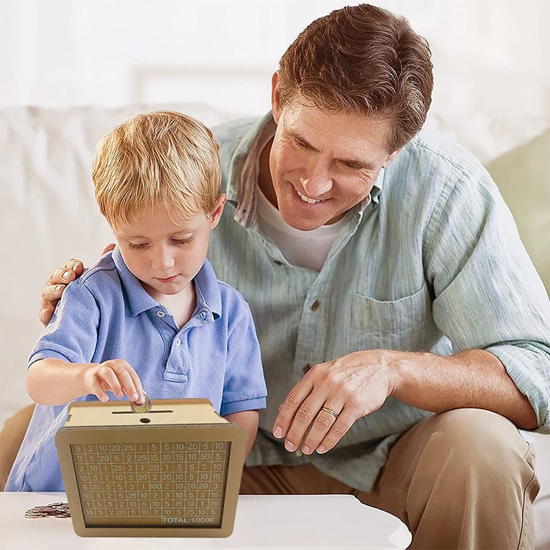 1000/2000/3000 Euro Money Box Wooden Bank With Reusable Money Box With Saving Goal And Numbers Boxes Parent-child Play