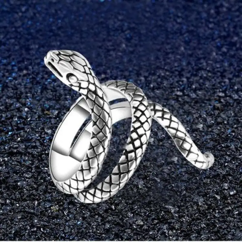 

New European and American Retro Silver Plated Paint Soul Snake Men's and Women's General Ring Gift