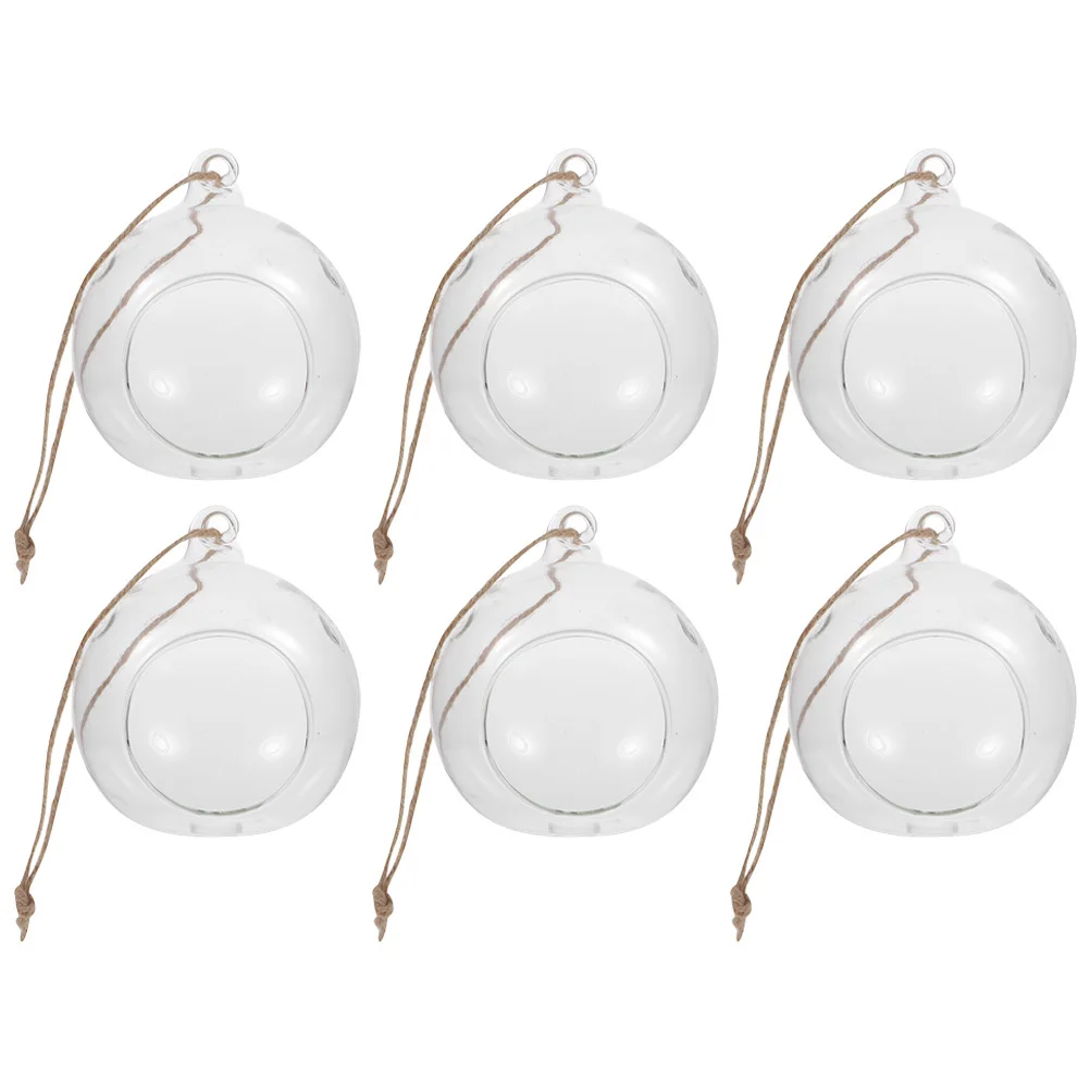 6 Buah Tempat Gantung Bola Kaca untuk Dekorasi Liburan, Tempat Lilin Teh dengan Bukaan Besar, Aman, Kokoh, dan Tahan Lama