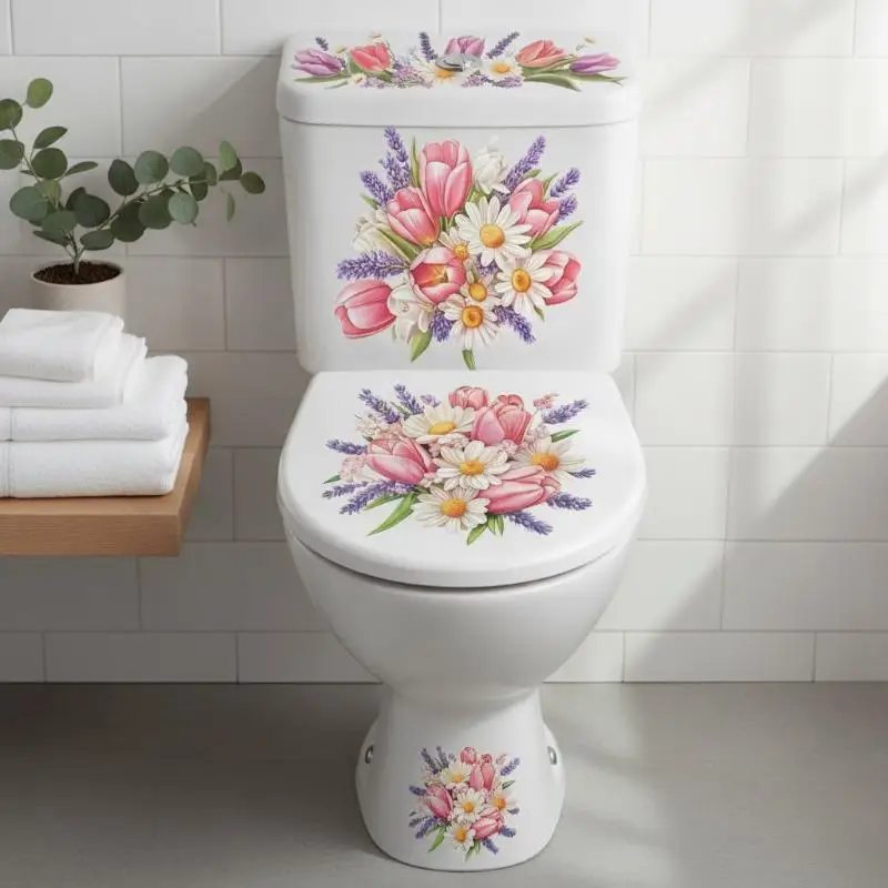 NEW Floral Toilet Lid Sticker Waterproof Vinyl Removable Peel and Stick Decal for Bathroom Wall Toilet Seat Cover Home Decor