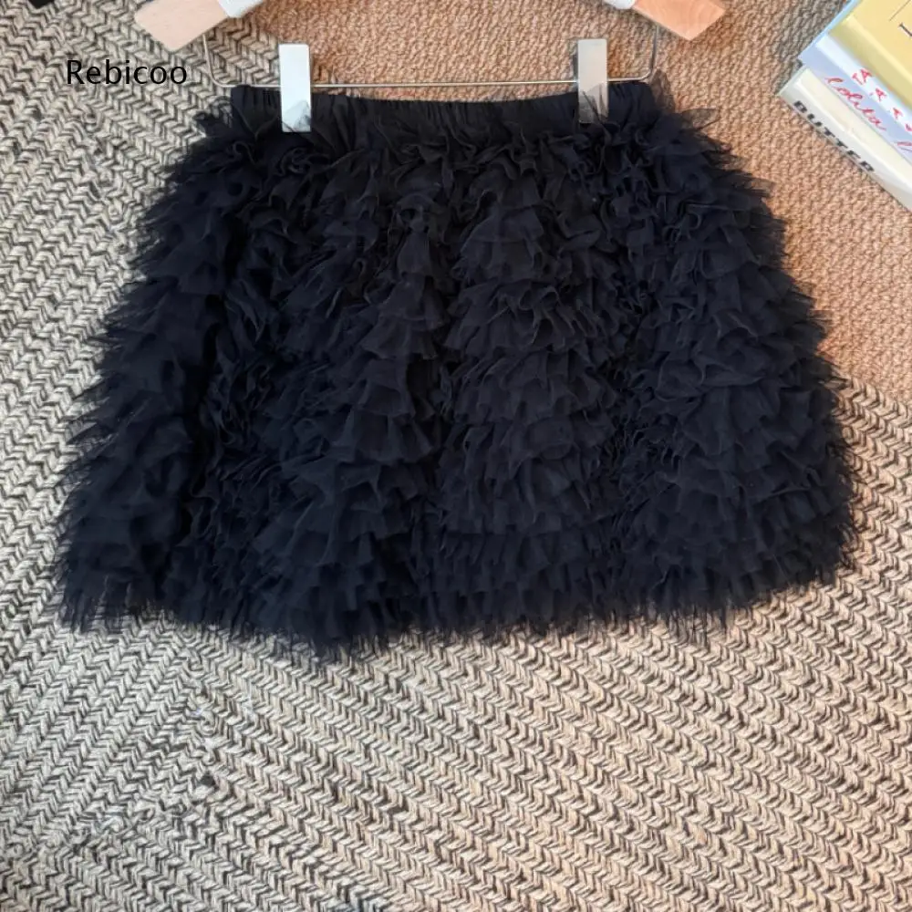 Tiered Ruffled Fluffy Tulle Short Skirt For Women Elastic Waist Multi Layered Mini Bottoms For Simple Daily And Dress Up Looks