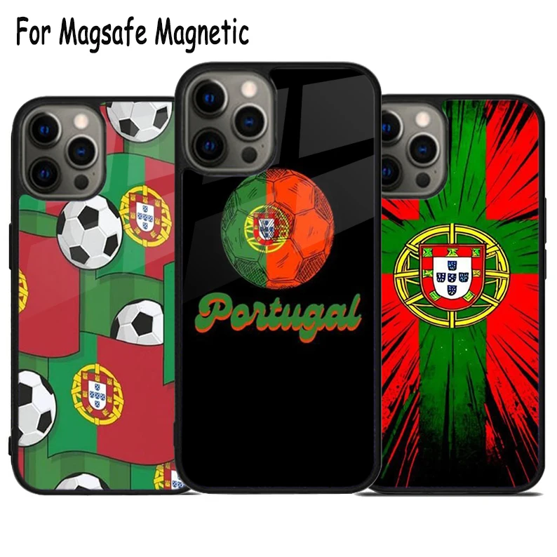 

Беспроводной чехол для телефона Portugal Football Pattern для iPhone 17, Air 15, 16, 16e, 14, 13, 11, 12 Pro Max Plus Magsafe, магнитный чехол