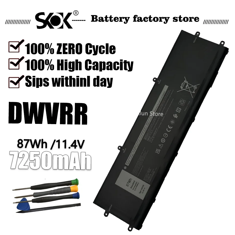 

Аккумулятор для ноутбука DWVRR 11,4 В 87 Втч для ноутбука Dell Alienware x17 R1 R2 Alienware x15 R1 R2 Inspiron 16 7620 серии 2-в-1 0017GN