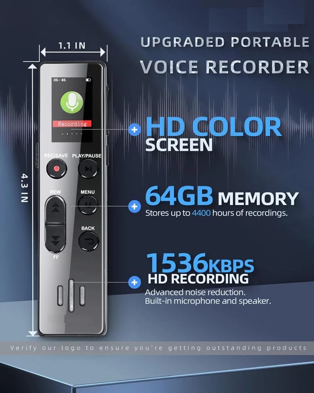 32GB Digital Voice Recorder Voice Activated Recorder for Lectures Meetings, Playback, Password, Tape Recorder MP3 PQ105