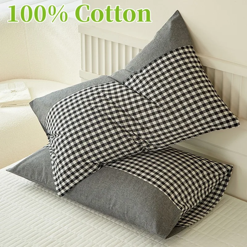 Cotton Pillowcase High-Quality Envelope Pillowcover Chequer Pattern Bedding Sleep Pillow Case 48x74cm Cushion Cover 11 Colors