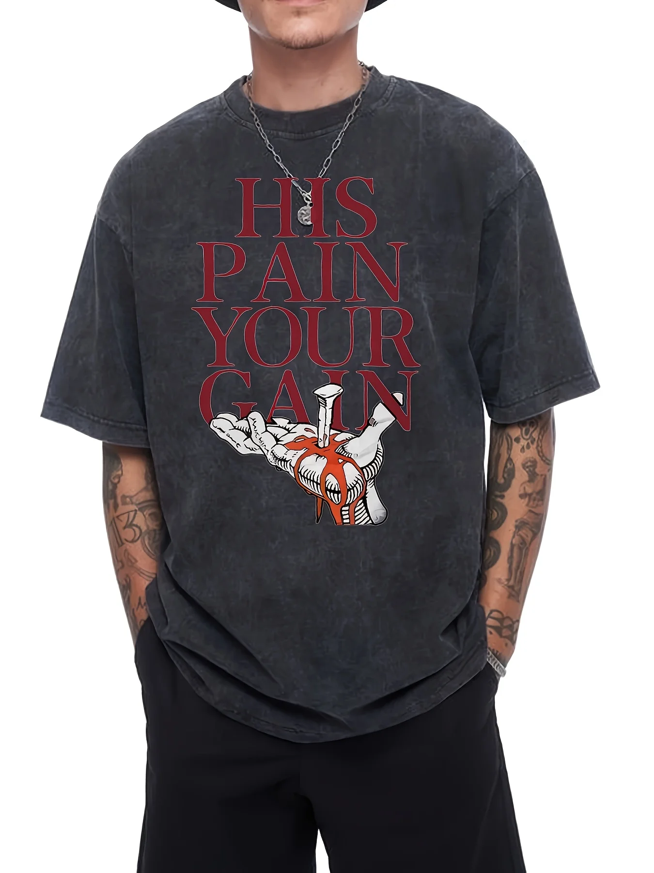 

Мужская повседневная футболка с круглым вырезом, 100% хлопок, графический принт «His Pain Your Can», трикотаж свободного кроя, стиль уличной одежды, машина