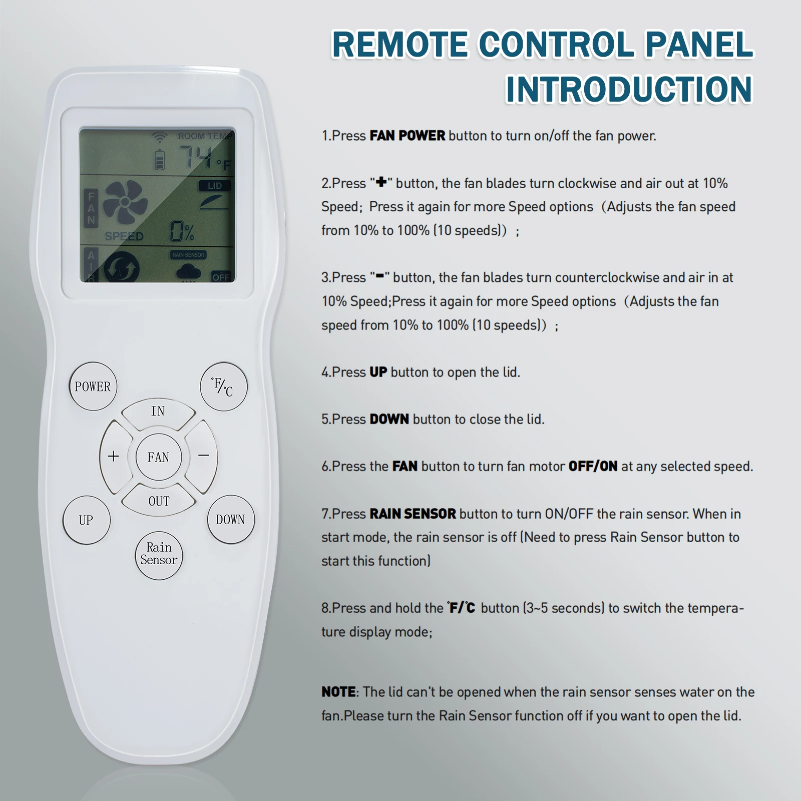 40*40 سنتيمتر 10 سرعة RV سقف تنفيس مروحة عكسها مروحة العادم مع مستشعر المطر ، ضوضاء منخفضة للغاية ، 12 فولت RV مروحة سقف تهوية الهواء