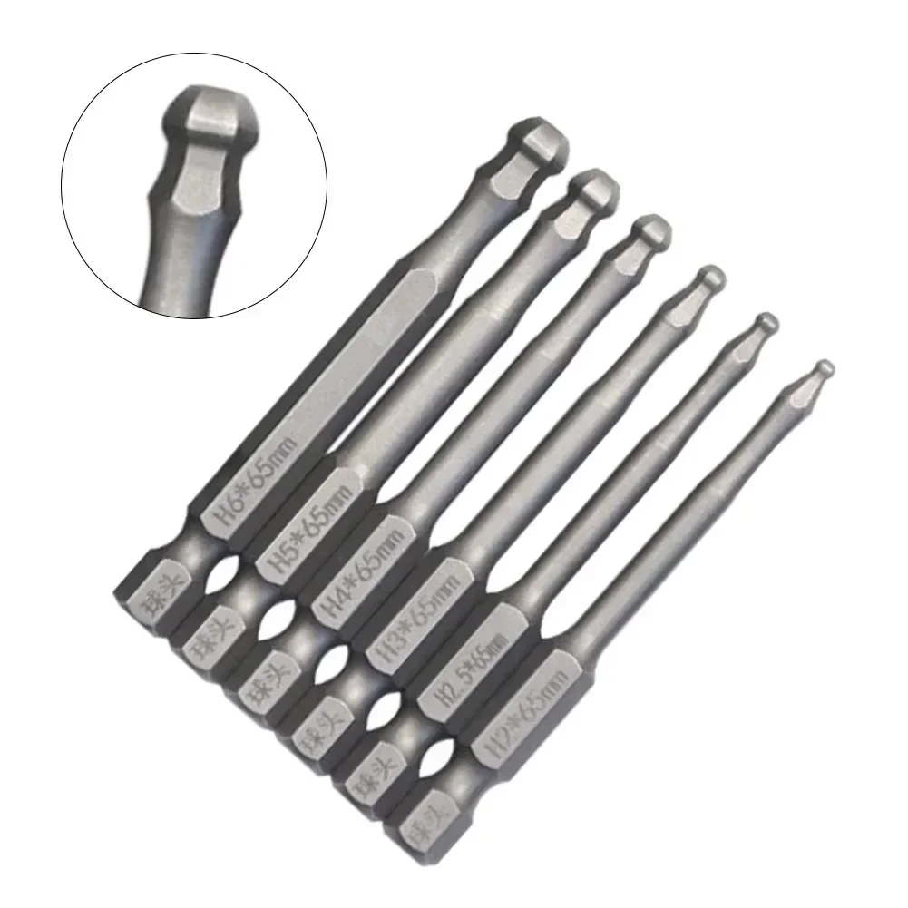 1pc 65mm Long Ball End Hex Screwdriver Bit Metric Hex Bit Magnetic Batch Head Driver Bit 1/4'' Hex Screwdriver Bit Hand Tools