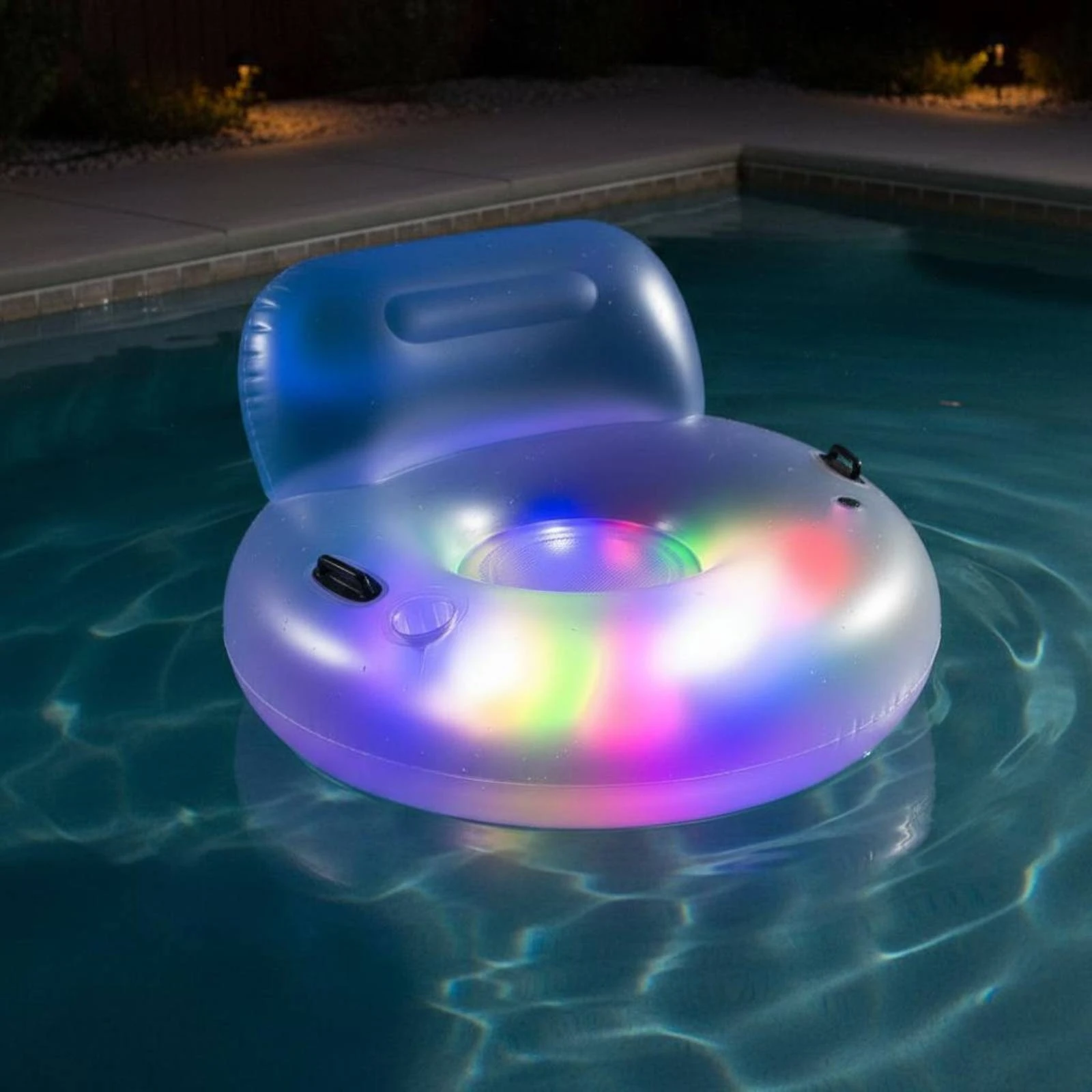 Inflatable U-Shaped Water Seat With Backrest Illuminate up Pool Chair Glowing Pool Buoyant Lounger Sofa Comfortable Headrest