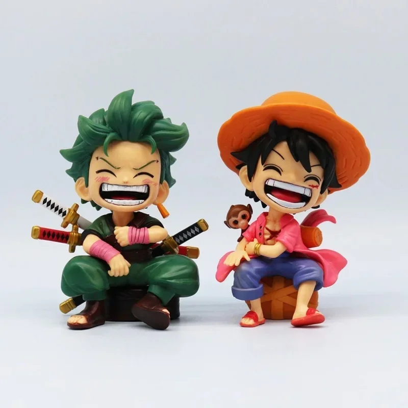 One Piece Q Ver Figure Monkey D Luffy Roronoa Zoro Sanji Action Figurine Kawaii Sitting Posture Anime Model Collection Statue