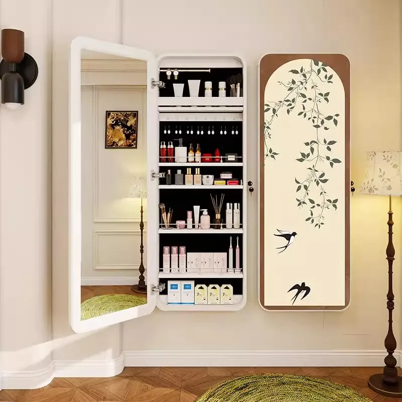 Full body storage cabinet, wall-mounted dresser, jewelry storage, integrated hidden bedroom makeup fitting mirror