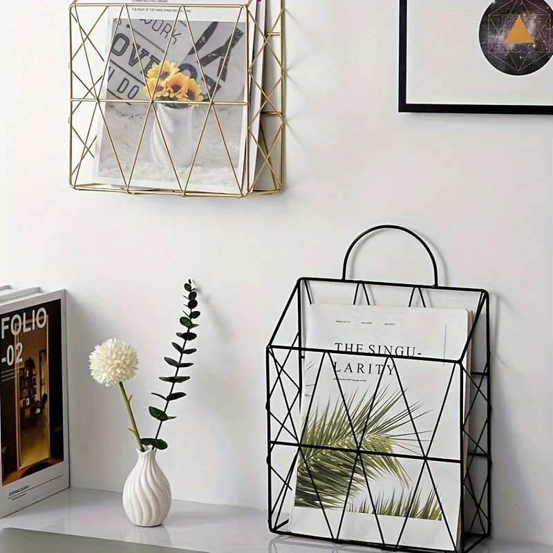 Iron Wall-Mounted  Basket for Desktop Books, Portable Newspaper Rack, Magazine File Organizer, Room Decor,  & Bathroom Decor, Sp