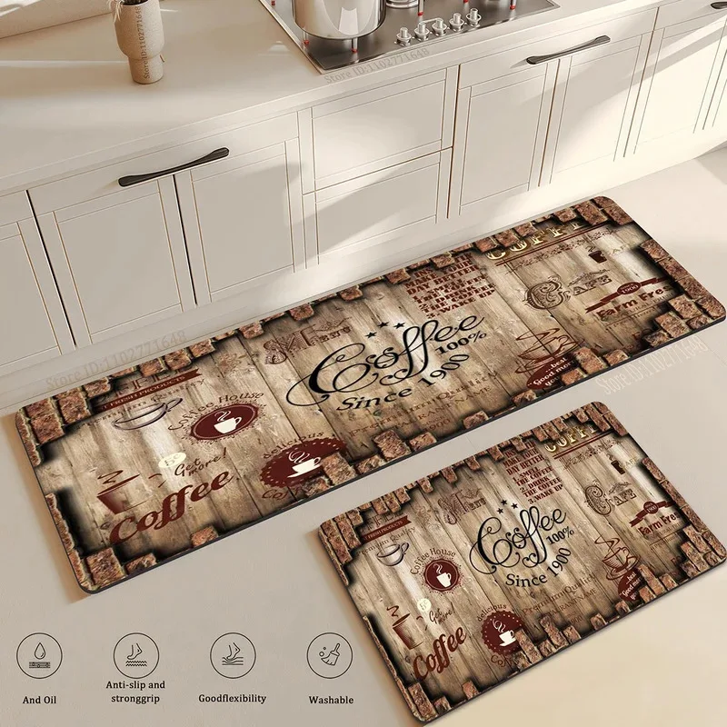 VIKAMA Coffee Kitchen Mat Home Decor Entrance Hallway Doormat Non-Slip Bedroom Laundry Room Balcony Runner Rug