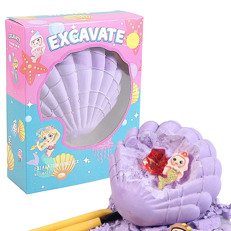 Mermaid Shell Gemstone Digging Kit Archaeological Excavation Handmade Toys Children Excavation Treasure Fossils Kit For Kid Gift