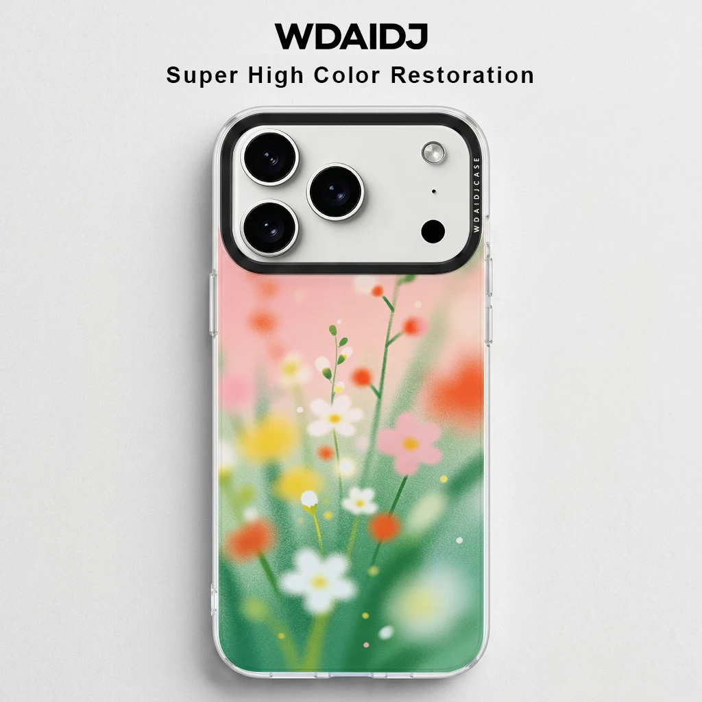 

Soft Blurry Wildflower Watercolor Clear Phone Case For iPhone 17 16 15 14 13 Pro Max Soft TPU Shockproof Protective