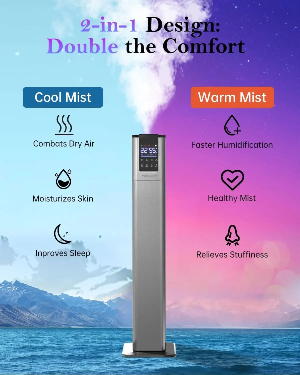 Cool and Warm Mist Humidifier Large Room, 3.4Gal Whole House Humidifiers for Home Bedroom1000 sq ft, Top Fill, 3 Mist Modes, 12H