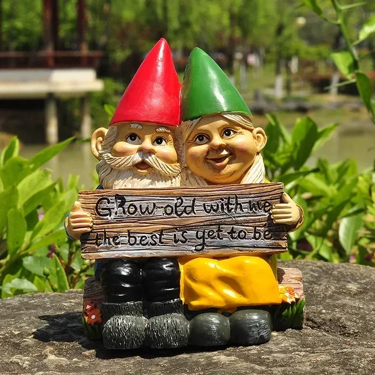 Garden Gnome Cute Couple Statue Lovely Dwarf Resin Desktop Ornament Craft For Home Wedding Anniversary Christmas Decoration