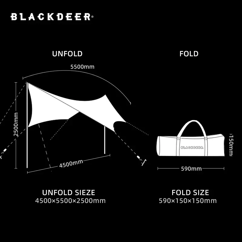 Imagem -03 - Preto-deer-camping Toldo Vinil Revestido Tarp Silver Sky Curtain Anti-uv Windproof Impermeável Pu5000 mm Ferro Pólo