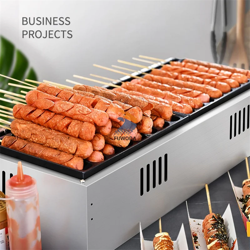 Commercial Gas Crispy French Hot Dog Maker 18 Grids Lolly Stick Baking Machine Sausage Grill Snacks Maker