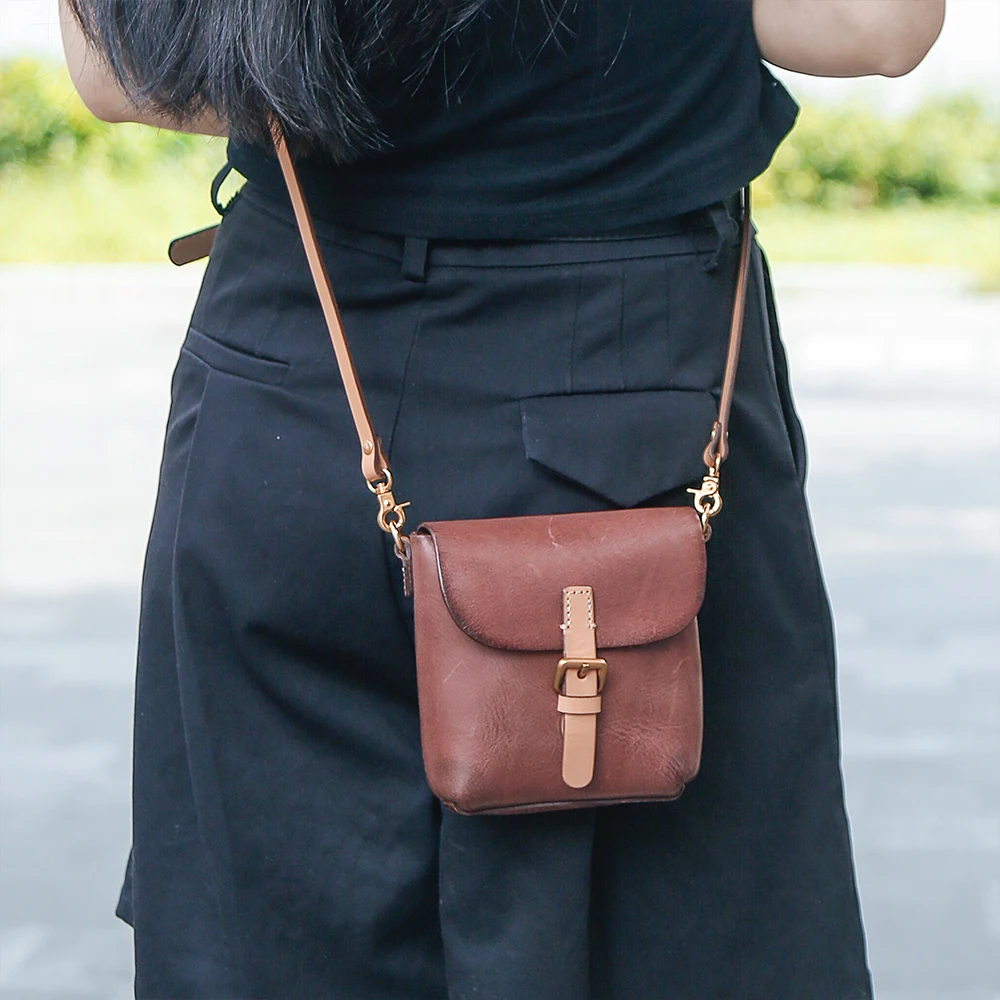 Vegetable tanned leather women's bag retro and versatile single shoulder bag top layer cowhide crossbody mobile phone bag