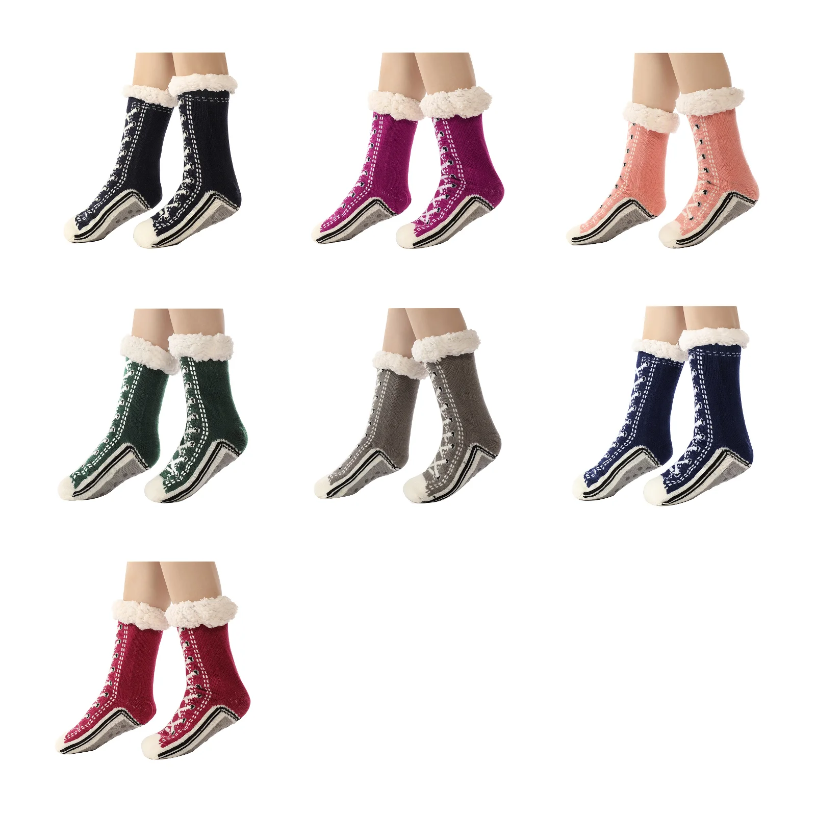 Super thick plush sherpa blanket socks 7-color combination pack (black/purple/pink/military green/grey/navy blue/burgundy)