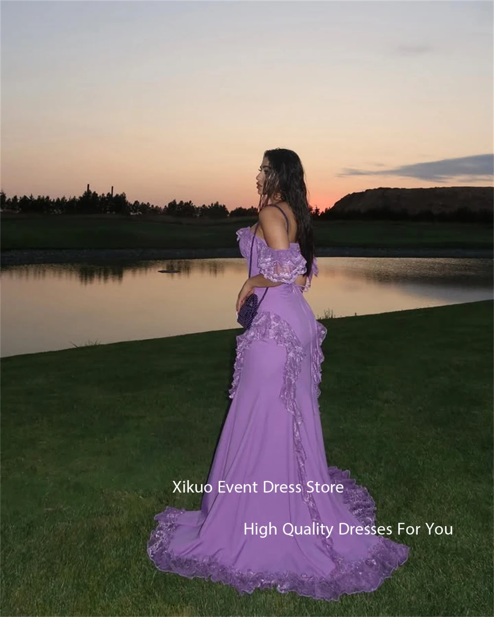 Xikuo رشيقة الأرجواني الساتان فساتين حفلات حورية البحر Ruched حفلة Vestidos Para Eventos حمالة مطوي فساتين السهرة مخصصة