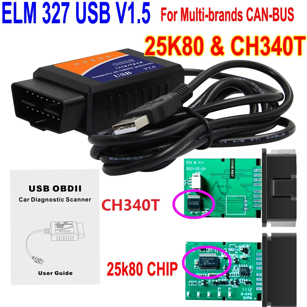 

Top ELM327 USB V1.5 PIC18F25K80 CH340T Chip Car Scanner Auto Code Reader For OBD2 OBDII Protocols ELM 327 1.5 Free Shiping