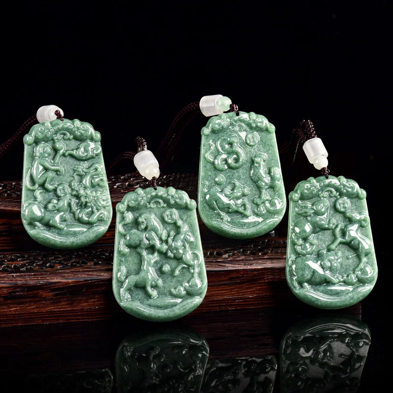 

Natural A-Grade Jade 12 Zodiac Three-In-One Pendant Unisex Feng Shui Amulet Luck Health Wealth For Men's Charms Women's Jewelry