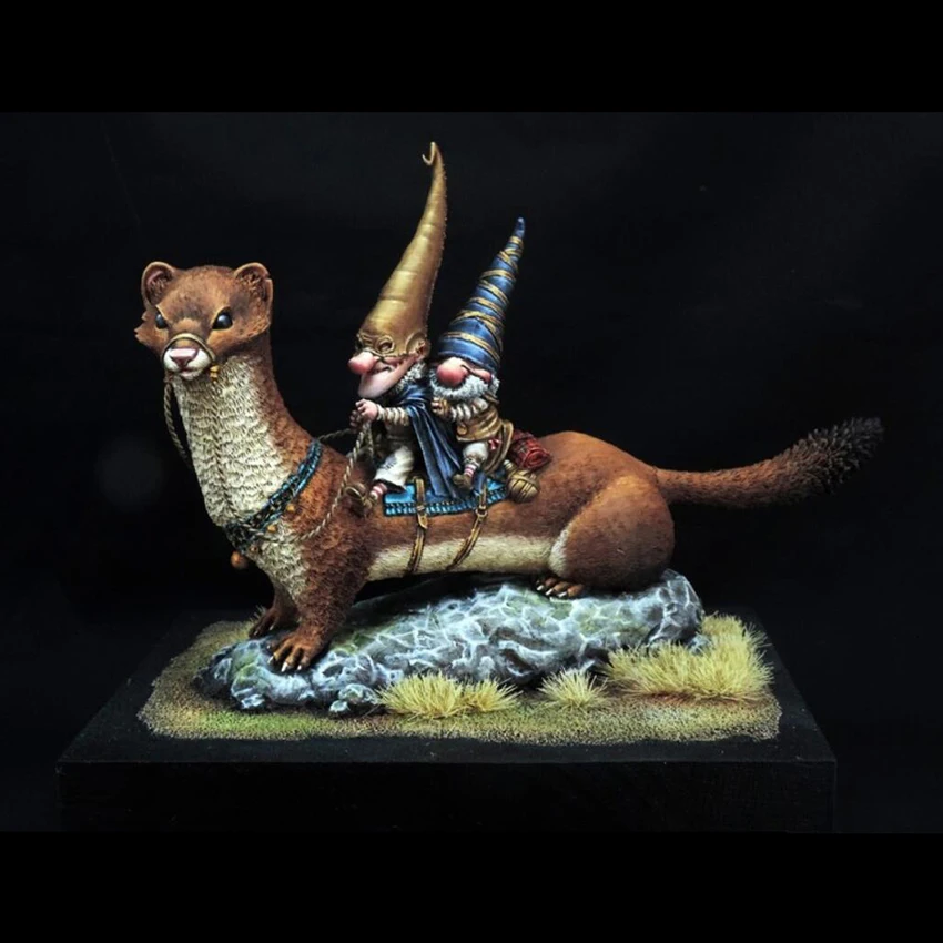 Resin soldier 1/32 traveling elves riding a huge ferret  Model Unassambled Unpainted  Figure Building Kit