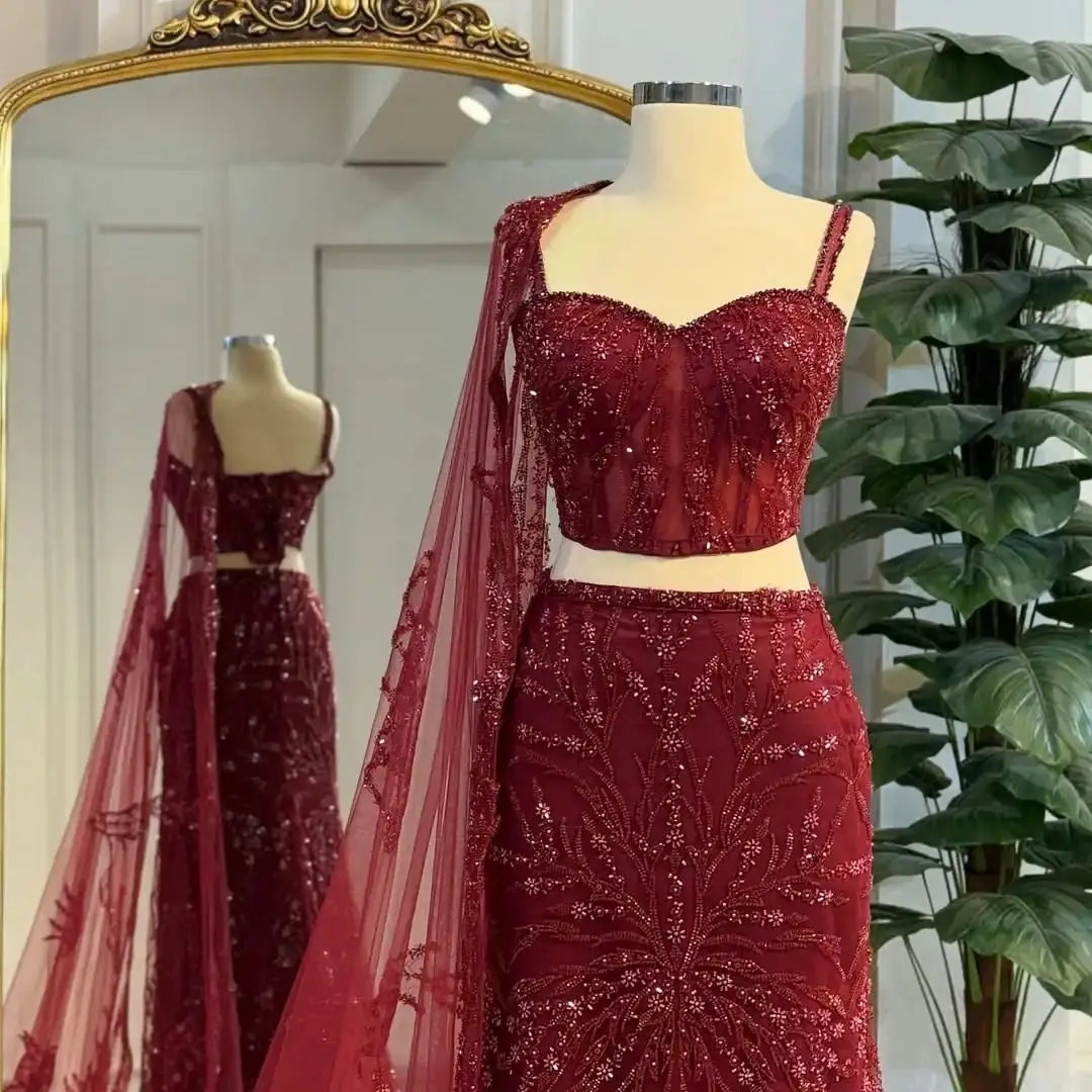 

New Design Spaghetti Straps Sequins Embroidery Corset Side Ribbon Floor Length Sexy Elegant Mermaid Evening Prom Dress